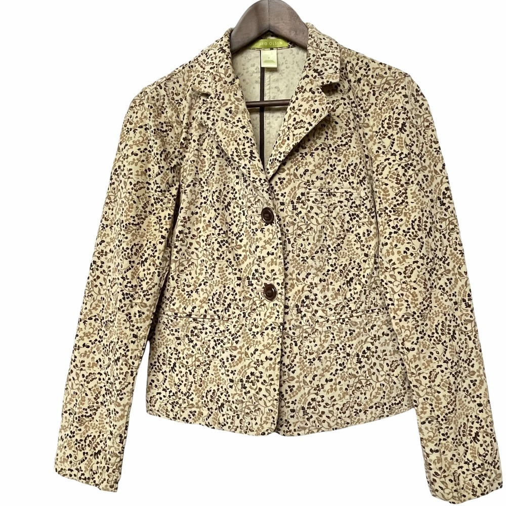 Sigrid Olsen Corduroy Blazer Women 4 Tan Brown Floral Vine Print Excellent
